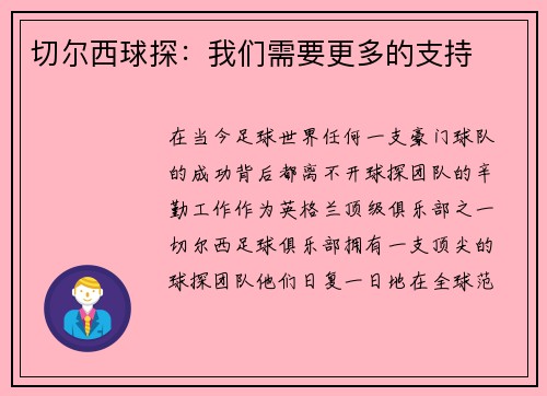 切尔西球探：我们需要更多的支持